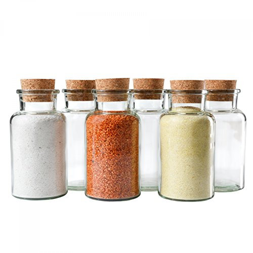 Mambocat Lot de 6 pots à épices - Contenance 300 ml - Pots en verre réutilisables avec bouchon en liège - Verre rond de haute qualité - Pour la conservation du thé, des herbes et des épices