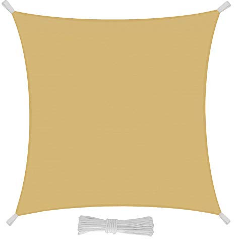 EGLEMTEK Tenda Parasole Quadrata a Vela Telo da Sole da Esterno - Protezione dai Raggi UV - Tessuto in Polietilene Resistente - Colore Sabbia (3x3 m)