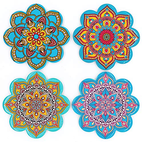 BOHORIA® Premium Design Keramik Untersetzer (4er Set) – Für Getränke, Tee-Gläser, Blumen-Topf, Teller auf ihrem Tisch aus Holz, Glas, Marmor oder Stein (rund | 10.8cm) (Mandalaform)