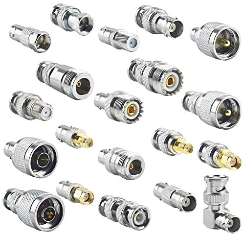 Lot de 20 kits de connecteurs BNC vers SMA/BNC vers BNC/BNC vers UHF/BNC vers N/BNC vers F RF coaxial BNC adaptateur BNC mâle vers femelle