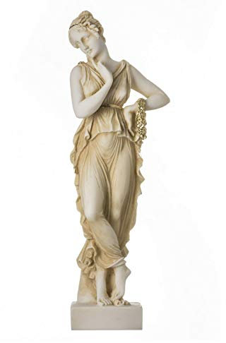 Persephone Göttin der Unterwelt Frühlingszeit Goldfarbene Blumenstatue 25 cm