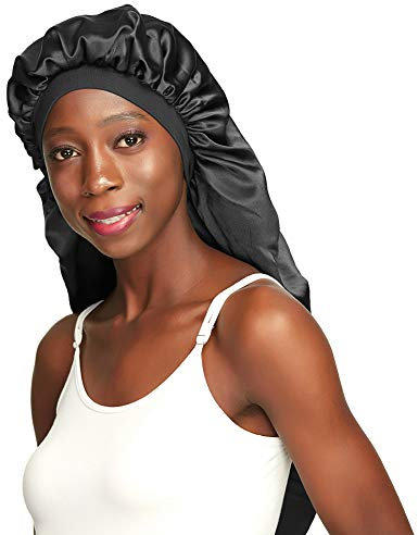 Awefeel Long Braids Satin Bonnet Jumbo Sleep Cap to Protect Hair Black