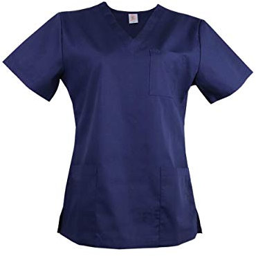 JONATHAN UNIFORM Kasacks Damen Pflege 3 Taschen, Krankenschwester Arzt Kostüm Kurzen Ärmeln für Zahnarzt Tierarzt Altenpflege (Navy, M)