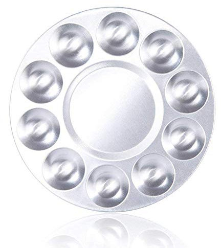 JKJF 2 Pcs Round Paint Tray Palettes, Metal 10 Well, for Artist Watercolours DIY Craft Professional Art Painting