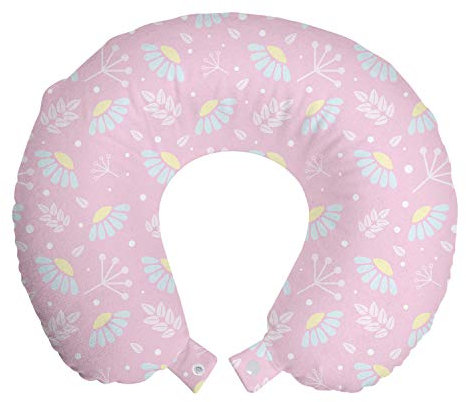 ABAKUHAUS Blau und Pink Reisekissen Nackenstütze, Pastellblumen Kräuter, Schaumstoff Reiseartikel für Flugzeug und Auto, 30x30 cm, Baby-Rosa Baby Blue