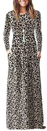 AUSELILY Women's Casual Maxi Dress Long Sleeve | Autumn/Winter Dresses for Women uk,Long Casual Dress with Pockets,Round Neck,daily wear,Comfortable fabric,Polyester,Spandex