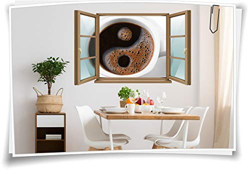Medianlux Wand-Tattoo Wand-Bild Fenster Kaffee-Tasse Yin Yang Gut Böse Aroma Getränk Aufkleber Folie Deko Wohnzimmer Küche Folie Digitaldruck, 150x97cm wb22wb406-125050