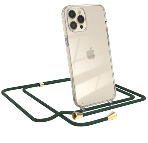 EAZY CASE Handykette kompatibel mit iPhone 12 Pro Max Handyhülle mit Umhängeband, Handykordel mit Schutzhülle, Silikonhülle, Hülle mit Band, Stylische Kette für Smartphones, Grün
