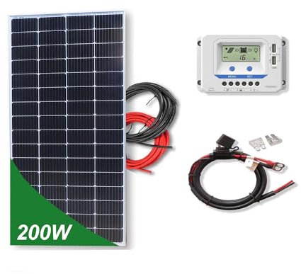 Kit 200W PRO 12V panel solar Tamaño Compacto placa monocristalina células PERC de alta eficiencia para caravanas autocaravanas