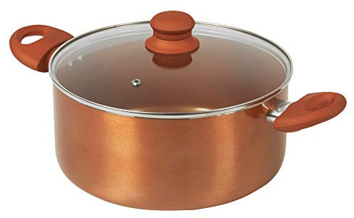 URBN-CHEF Cacerola de cerámica antiadherente para inducción, olla para sopa, guiso, tapa de vidrio (cobre, 24 cm)