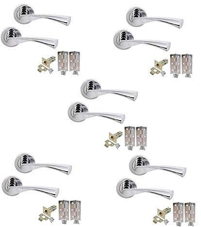 Jiyo.Outdoor Astrid Style Modern Door Handles Lever Latch On Round Rose in Polished Chrome Finish - 5 Sets