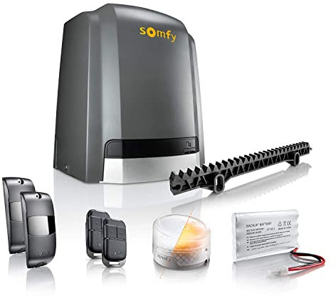 Somfy 2401407 - Schiebetorantrieb Slidymoove 300 | Mit 2 Keypop-Fernbedienungen | 4 Meter Zahnstange | 1 Batterie-Backup | 1 Blinklicht und 2 Lichtschranken