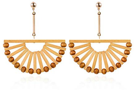 YAZILIND Persönlichkeit Tropfen Ohrringe geometrische Form Retro Holz hohlen Anhänger baumeln Ohrring weiblichen Ohrschmuck (fächerförmig)