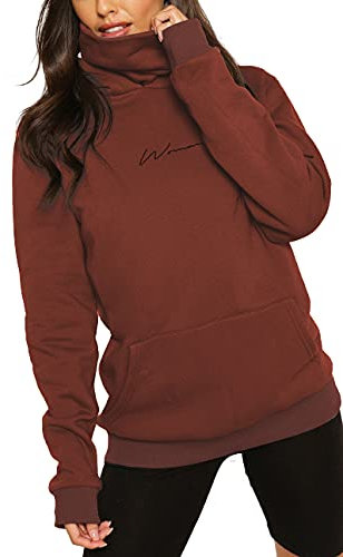 ELFIN Sudaderas con Capucha para Mujer Invierno Sudadera Otoño Cuello Alto Casual Jersey Pullover Hoody Deportivo Suéter Wine S