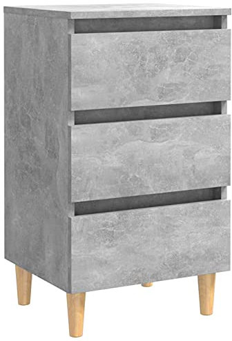 Susany Bed Cabinet Nightstand 3 Drawer Bedside Table with Solid Wood Legs Concrete Grey 40x35x69 cm