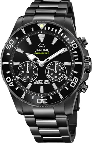 JAGUAR Hybrid Smartwatch Herren Edelstahl 316L Schwarz - 20 ATM, Analog, Musik, Schritte, Anrufe - J929/1