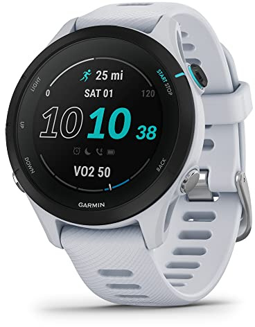 Garmin Forerunner® 255S Music, Montre intelligente de course GPS plus petite avec musique, informations avancées, batterie à longue durée de vie, Whitestone