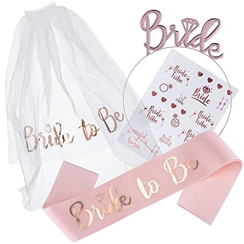 Bride to Be Sash, Hen Party Accessories, Include Sash, Tiara, Hen Tattoo & Bride Veil with Comb on Hen Do Party, Bridal Shower, Bachelorette Party, Hen Party Games,Wedding,Hen Party Decor
