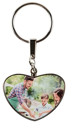 Porte clé cœur métal personnalisé 2 Photos – Impression 2 Faces sur ce Porte clé avec Grand cœur en Acier argenté – Porte clé Personnalisable en Couleur