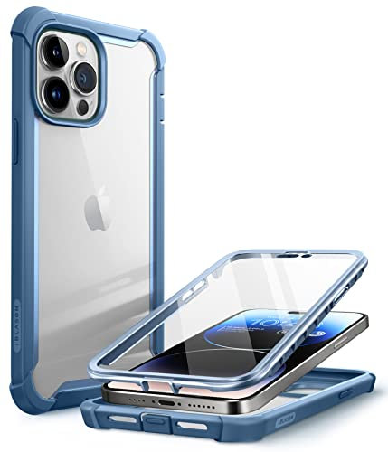 i-Blason Transparent Case for iPhone 14 Pro Max (6.7 Inch) Bumper Case 360 Degree Mobile Phone Case Robust Protective Cover [Ares] with Screen Protector 2022 Edition (Blue)