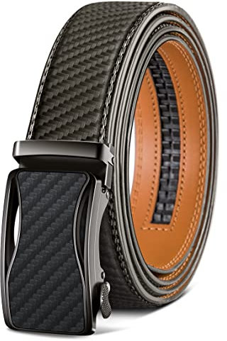 KEMISANT Gürtel Herren, Ledergürtel Ratsche Automatikschließe für Herren Business Anzug, 35mm Breit Gürtel,Größe Angepasst(Heiliges Grau-115cm/32-38 taille verstellbar)