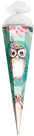 ROTH Geschenk-Schultüte klein Eule Lieselotte 50cm - 6-eckig Rot(h)-Spitze Tüllverschluss - Zuckertüte Schulanfang