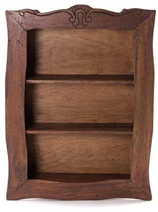 DESIGN DELIGHTS WANDREGAL Clea | Mahagoni Holz, 80 cm, mit Schnitzereien, 3 Ebenen | antikes Holzregal, Küchen Hängeregal, Wandschrank