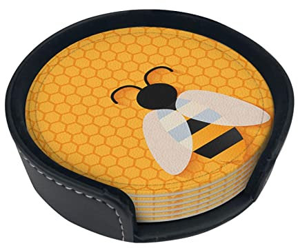 Lot de 6 dessous de verre en cuir absorbant avec boîte de rangement Jaune