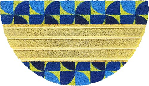 HOME ZEN HOUSEHOLD LINEN Zerbino Art. Raja in Fibra di Cocco Stampato in Fantasia Tappeto Ingresso con Retro PVC Antiscivolo con intarsio Ondulato (40X70 CM MEZZALUNA, CERAMICA)