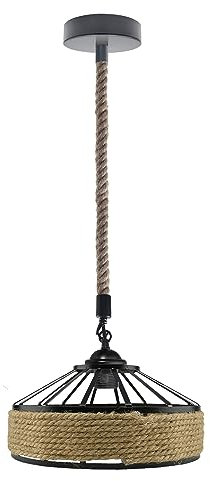 LEDSone Gabbia con struttura in metallo retrò da 40 cm di diametro con lampada a sospensione a sospensione in corda di canapa Droplight anticato E27, lampada da soffitto regolabile da 60 W