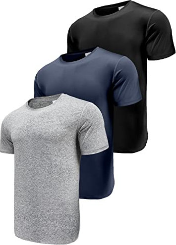 Boyzn 3 Pack Running T-Shirts Men Sport Tops Dry Fit Gym Wicking Athletic T Shirts Breathable Cool Workout Shirts Black/Navy/HGrey-3P13-L