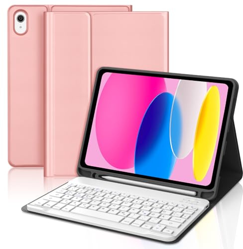 Hülle Tastatur für iPad A16 11 2025, iPad 10. Gen 2022 10.9, Rose Gold | Magnetische Bluetooth Abnehmbare QWERTZ Layout