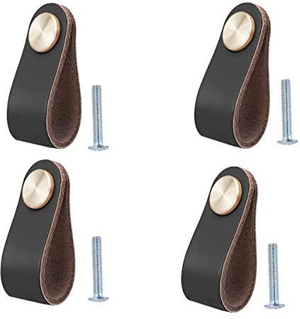 BOOLSFMAM 4 Stück Ledergriffe für Möbel,6.4 x 2.5 cm Handgemachte Griff Möbelknöpfe Leder Möbelgriffe,Schrank knöpfe,Schrankknöpfe für Küchenschränke, Kleiderschrank