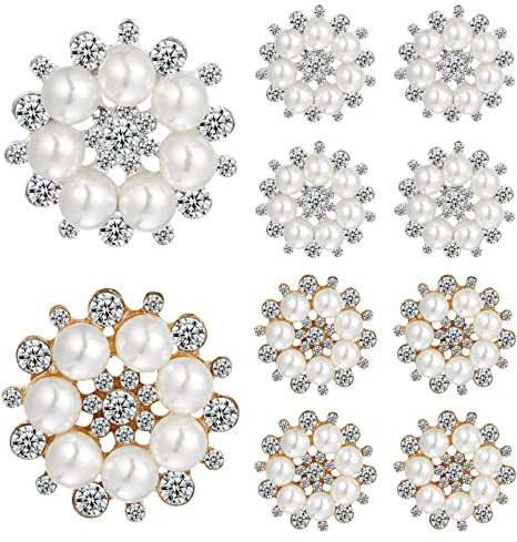 EXCEART Rhinestone Buttons Embellishments, 20 Pcs Flatback Pearl Crystal Rhinestone Flower Button Round Faux Pearl Buttons for Jewelry Making Hair Accessory