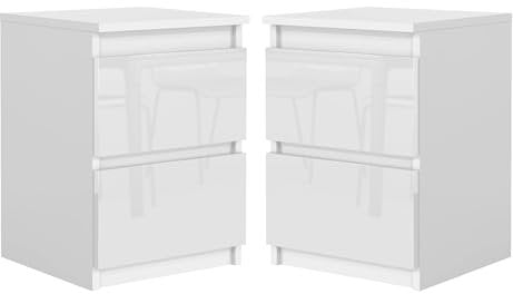 meble masztalerz Nachttisch 2er Set Weiß Hochglanz-Fronten - 40 cm - Beistelltisch - Moderner Nachtschrank - Bedside Table - Telefontisch - Eleganter Beistellschrank - Grifflose Schubladen