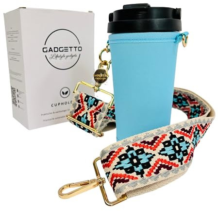 GADGETTO Premium Thermobecher Set | mit Becherhalter zum Umhängen | 500ml | 6 Stunden Warmhaltefunktion | Auslaufsicher | Türkis-Pink | Geschenktipp für Weihnachten