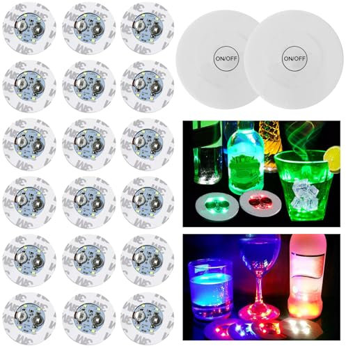 Nizirioo Lot de 20 Dessous de Verre LED Autocollants - 7 Couleurs pour Café, Thé, Bière