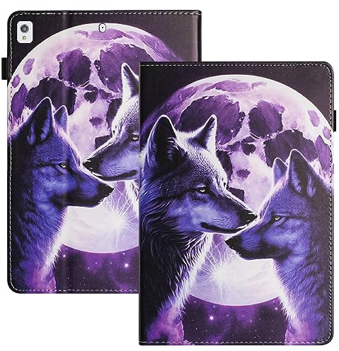 Rosbtib Hülle für iPad 9./8./7. Generation 10,2 Zoll 2021 2020 2019 PU - Leder Folio Schutzhülle Multifunktion Ständer Kartenfächern für iPad 9/8/7/ ipad Air 2019 10.5, Luna Wolf