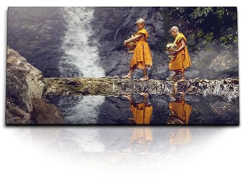 Paul Sinus Kunstdruck Bilder 120x60cm Thailand zwei kleine Mönche Dschungel Wasserfall Natur