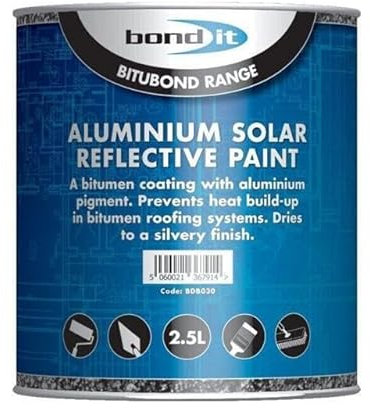 ARA CHOICE Bond It Solar Reflective Aluminium Roof Repair Bitumen Based Paint LTR Roof Repair Bitumen Based Paint, A Light/Heat Reflective Coating (2.5L)
