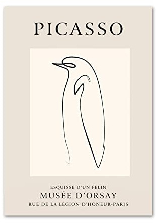 LVTFCO Beige Picasso-Linien, Pinguin-Poster, Picasso-Leinwand, Wandkunst, Picasso-Drucke, Picasso-Gemälde, Picasso-Bild für Zuhause, Wanddekoration, 50 x 70 cm, ohne Rahmen