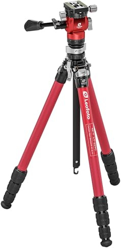 Leofoto Carbon-Dreibeinstativ LY-224C Mr.Y + Videoneiger BV-0R + Nivellierbasis LB-38 rot