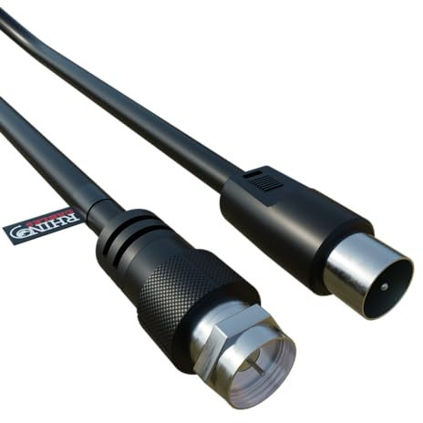 rhinocables Coaxial Aerial to F Type M-Male cable Premium TV Satellite Coax Connection RF Fly Lead to RG59 75 Ohm Antenna Cord for Sky, Sat, Freesat, Virgin, BT, DVD, Freeview (Black, 1m)
