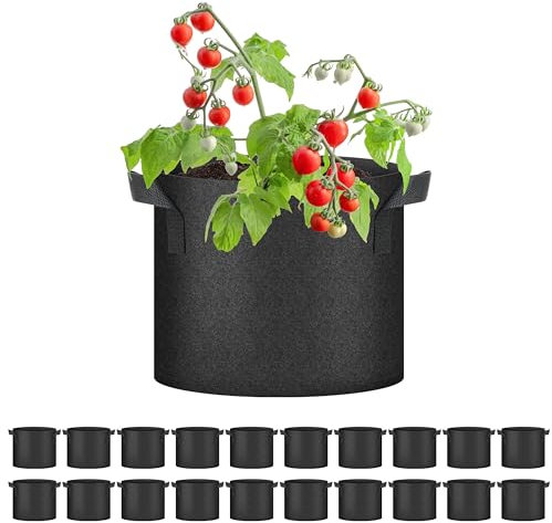 YSSOA Pflanztöpfe aus Vliesstoff mit Griffen, strapazierfähig, für Kartoffeln, Tomaten, Gemüse und Obst, Schwarz, 20 Stück