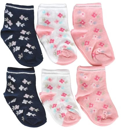 6 Paia - Calze per Neonati Estive, Premium, Traspiranti e di qualità, Non stringono e non lasciano segni, Prodotto Artigianale Made in Italy (17-18, 0J92 Fiorellini)