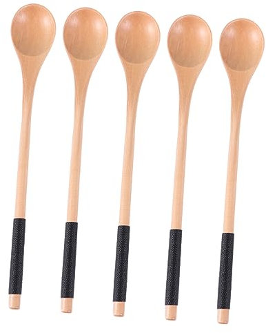 PRETYZOOM 5pcs Honey Spoon Coffee Spoon Wooden Mixing Dessert Mini Jelly Coffee Stir s Jam Wooden s Long Long Handle