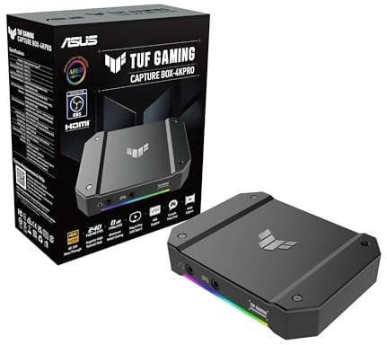 ASUS TUF Gaming Capture BOX-4KPRO (4K144 | 2K144 | FullHD 240 HDR, Captura en 4K60 | 2K120 | FullHD 120, USB Tipo-C 3.2 Gen 2, HDMI 2.1, Compatible con VRR, Escalado Integrado, Compatible con OBS)