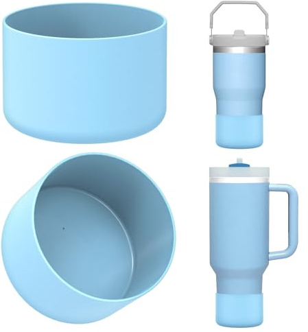 Linkidea 2er-Pack Trinkflaschenhüllen, kompatibel mit Stanley Quencher H2.0 20oz/30oz/40oz, IceFlow Flip 20oz/30oz Trinkbecher, Silikon-Flaschenbodenschutz (Hellblau)