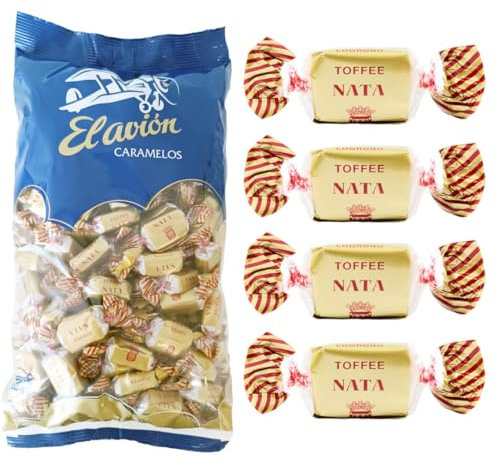 iChuches- Caramelos Toffee de toda la vida de fabricante español El Avión. Toffee Nata, Toffee Sin Azúcar, Toffee Pastilla De Café y Leche. (1 kg, Toffee Nata 1kg)