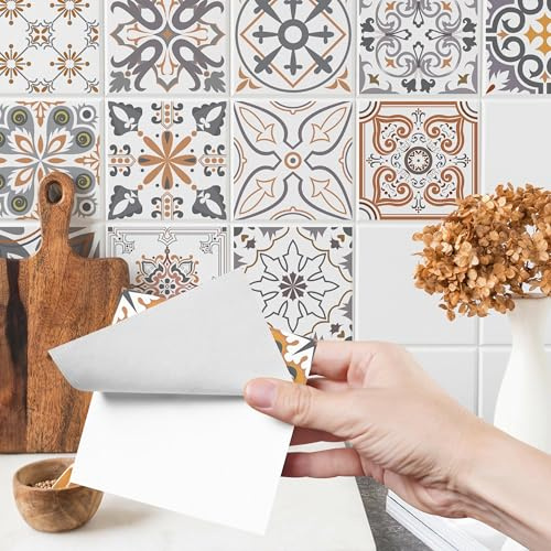 Muralo 24 Stück Fliesenaufkleber Beige marokkanisches Mosaik - 20x20 cm | Klebefliesen, Selbstklebende Fliesen, Mosaikfliesen - ideal für Küche, Bad und Flur, Küchenrückwand, einfach anzubringen